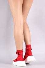 Load image into Gallery viewer, Buckled Strap Knit Sneaker Sock Ankle Boots