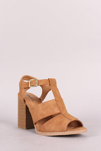 Qupid Peep Toe Cutout Chunky Heel Booties