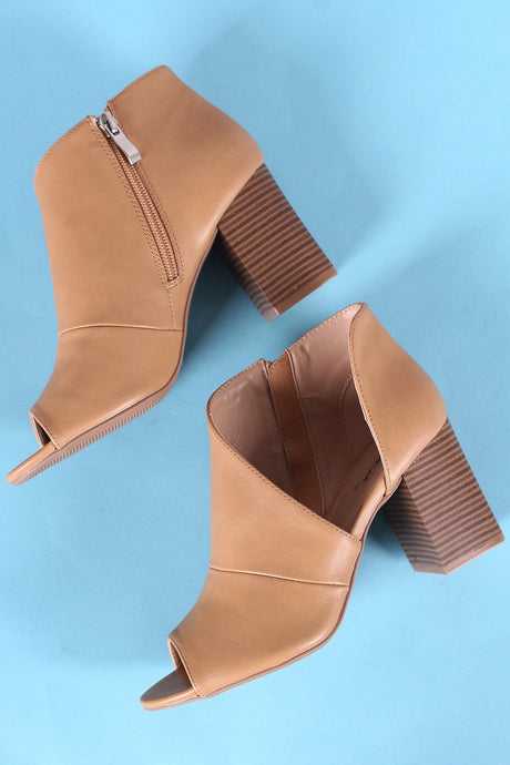 Qupid Peep Toe D Orsay Chunky Stacked Heel Booties